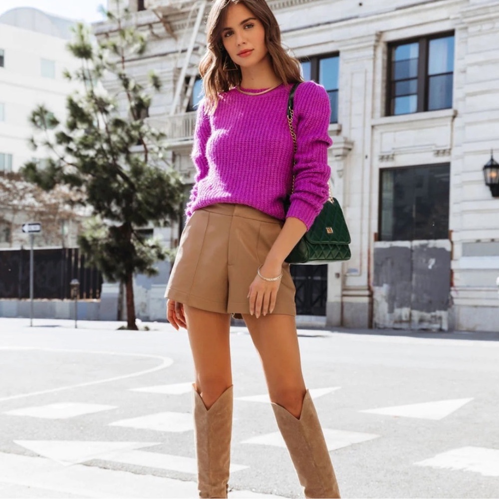 Vici Louisa pocketed faux leather shorts toffee tan high waisted